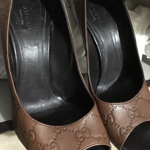 Brown Light Guccissima Leather Peep-toe Pumps - Picture 4 of 6